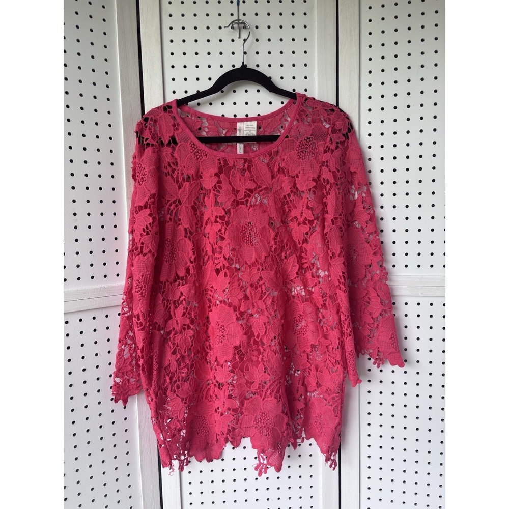 Forgotten Grace Women's XL Crochet Lace 3/4 SLV Tunic Blouse Cover Up Boho